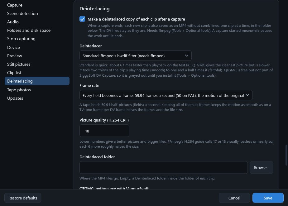 Settings > Deinterlacing